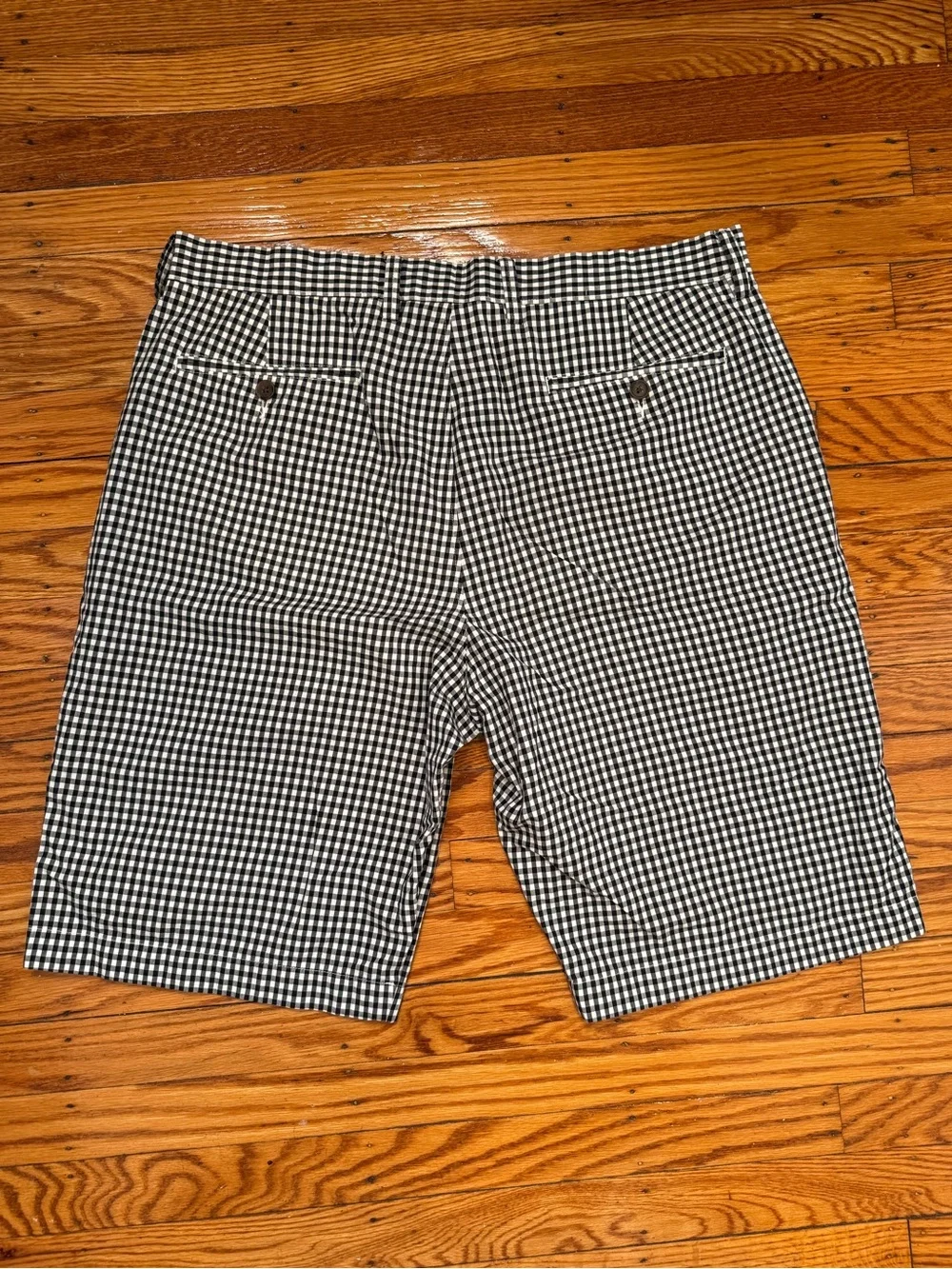 J. Crew Men's 34W Black and White Gingham Flat Front Shorts